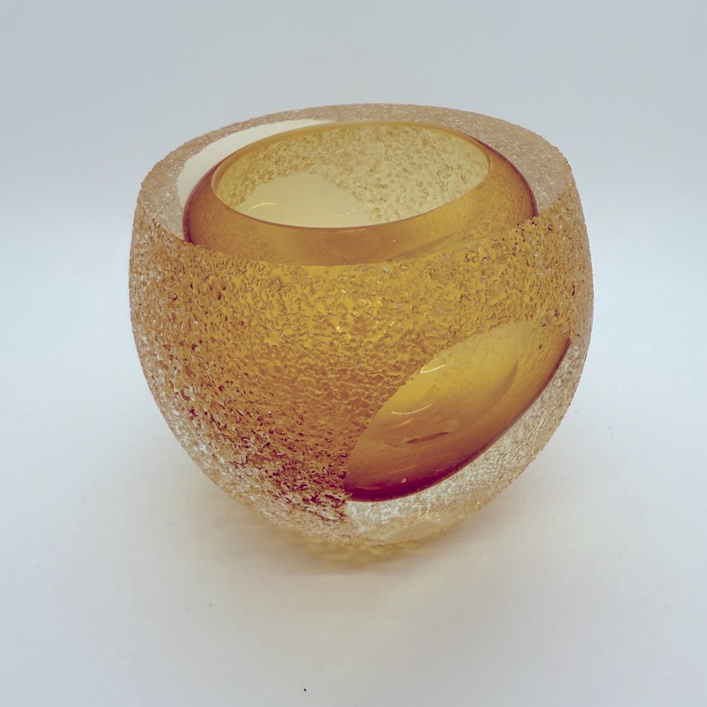 Fifth avenue glass amber frosted Tea Light votive candle holder Geode